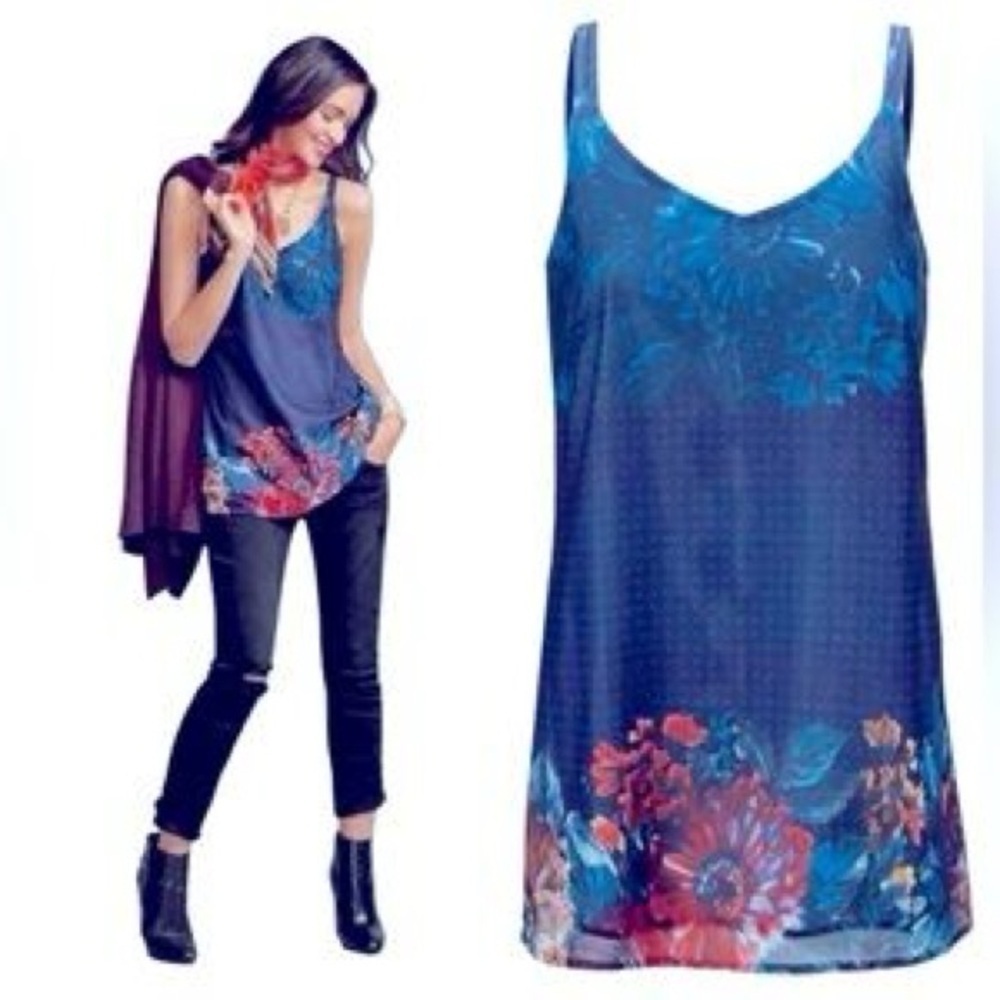 EUC Cabi Artist Camisole Blouse Floral Size XS Navy Blue